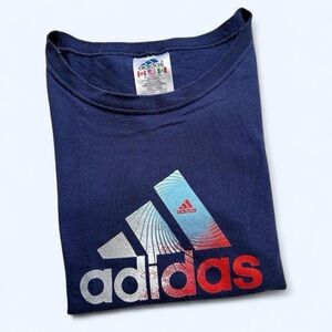 Vintage adidas Navy Blue Tee with Red and White Logo L